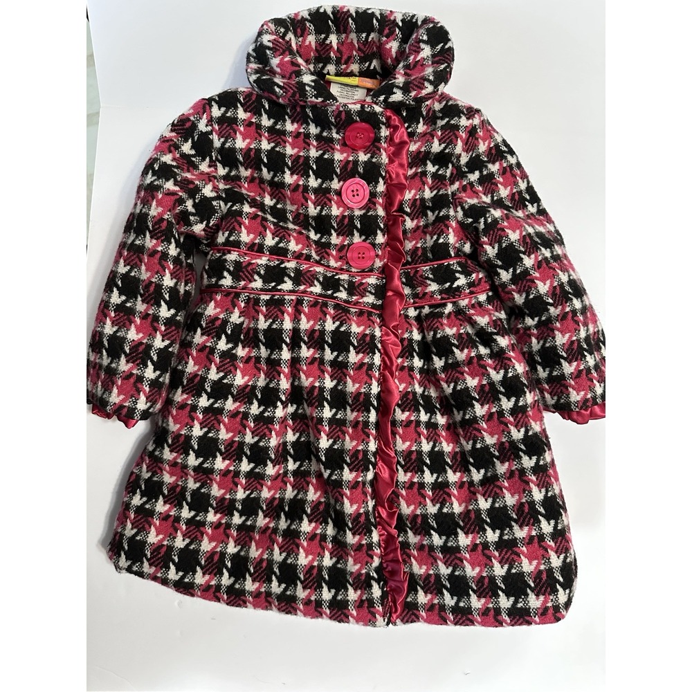 Formal Tweed Plaid Coat Penelope Mack Ruffle Trim Pink Black 24 Months
